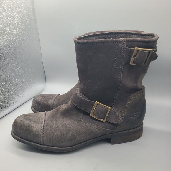 UGG Boots Lancing Brown Suede Cap Toe Moto Pull On Ankle Boot 1005714 Sz 10/ 43